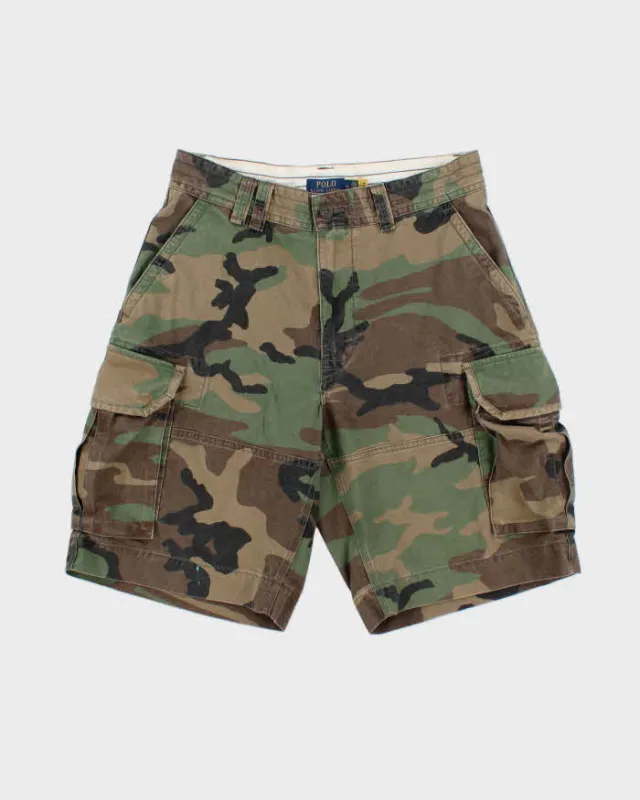 Vintage Polo Ralph Lauren Woodland Camo Classic Chino Canvas Relaxed Fit Wide Leg Cargo Shorts - W32 made by Ralph Lauren