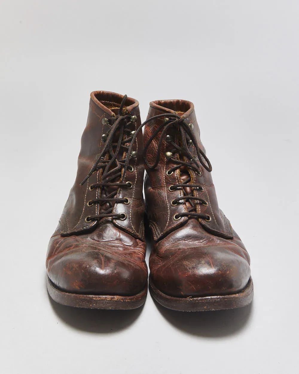 Vintage Aldo Cognac Leather Made In USA Vibram Lace Up Ankle Boots - UK12 sold by Rokit product image thumbnail 3