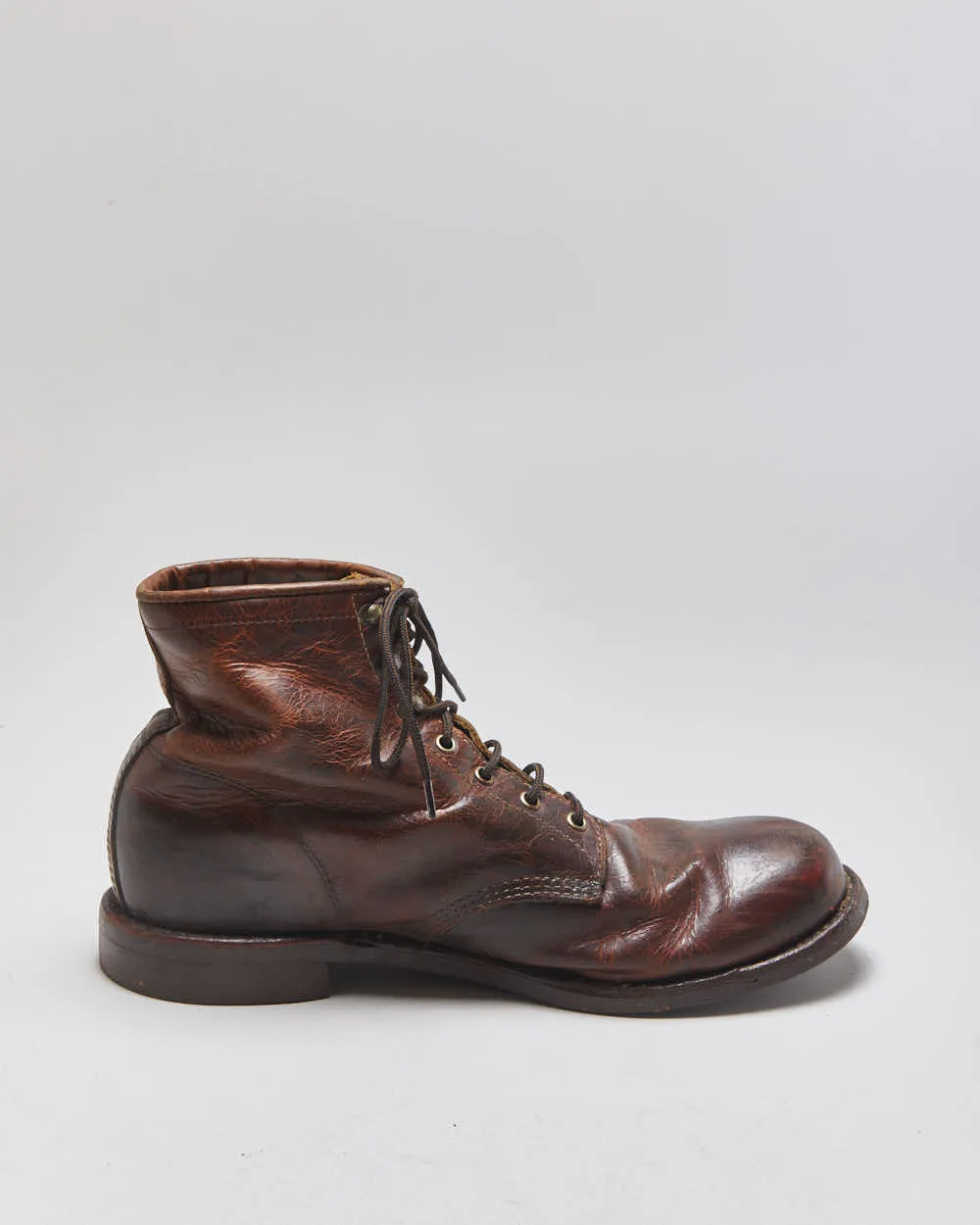 Vintage Aldo Cognac Leather Made In USA Vibram Lace Up Ankle Boots - UK12 sold by Rokit product image thumbnail 2