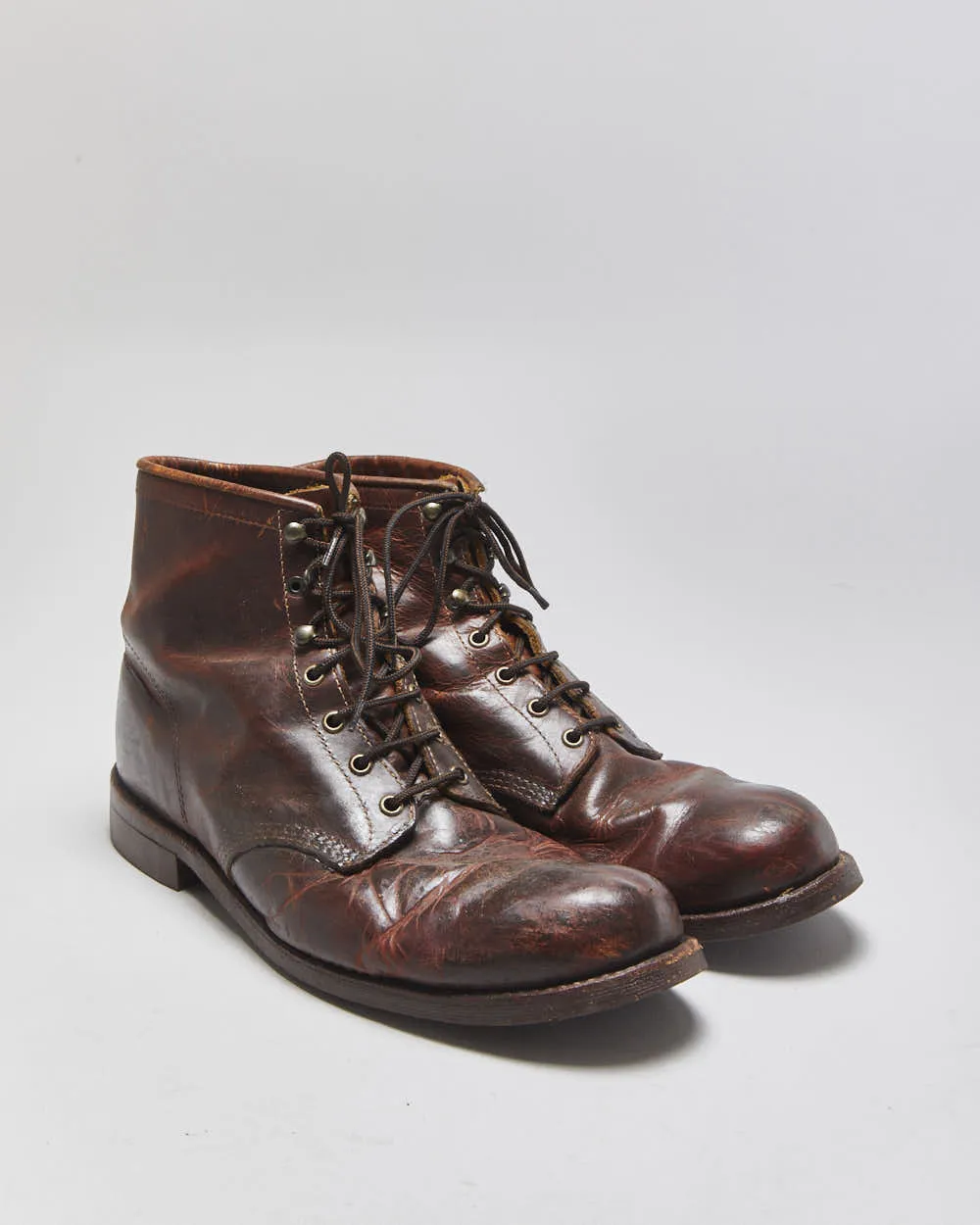 Vintage Aldo Cognac Leather Made In USA Vibram Lace Up Ankle Boots - UK12 sold by Rokit