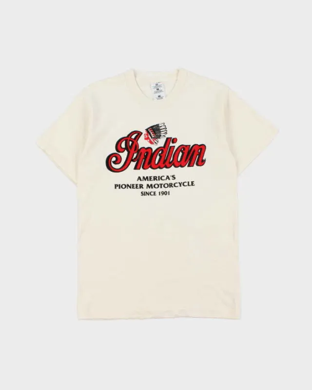 Vintage 1998 Indian Motorcycles Cream Heavyweight Made In Canada Single Stitch Crewneck T-Shirt - S made by Fruit of the Loom