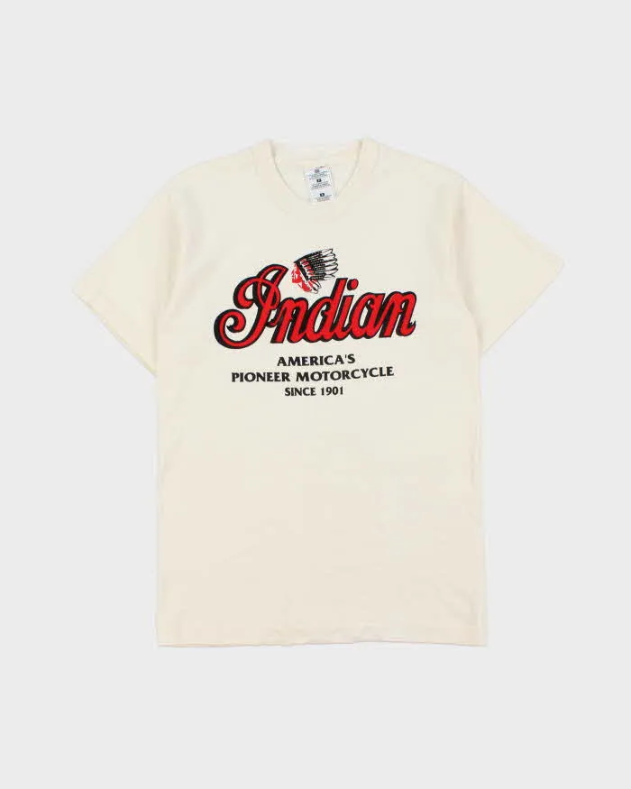 Vintage 1998 Indian Motorcycles Cream Heavyweight Made In Canada Single Stitch Crewneck T-Shirt - S sold by Rokit