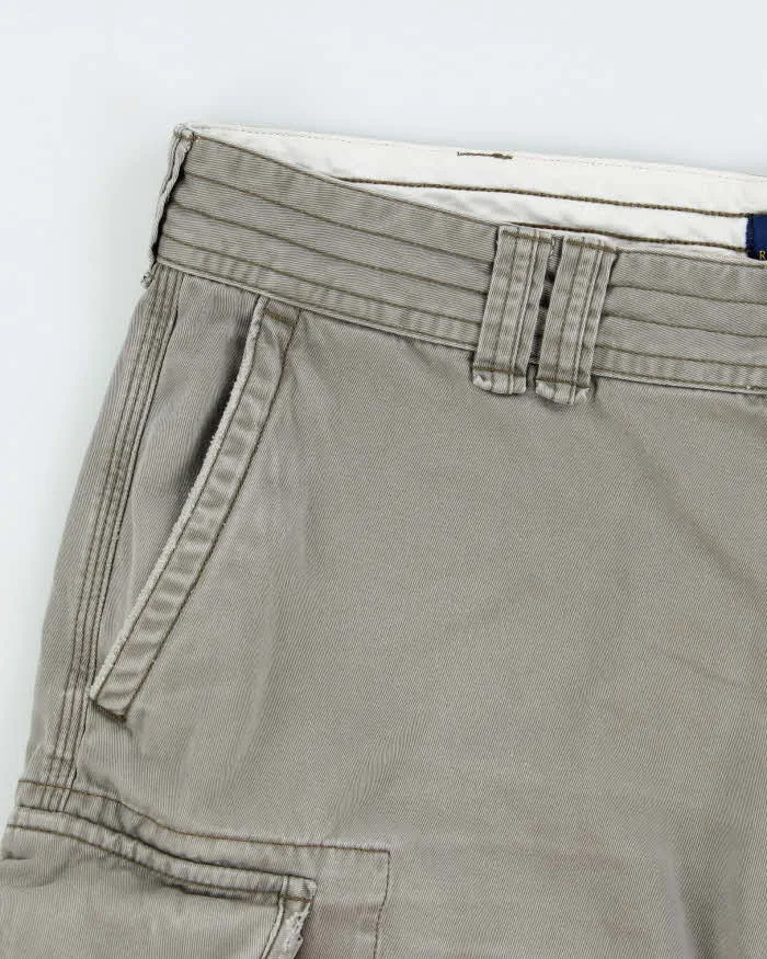 Vintage Polo Ralph Lauren Khaki Classic Chino Canvas Relaxed Fit Wide Leg Cargo Shorts - W38 sold by Rokit product image thumbnail 3