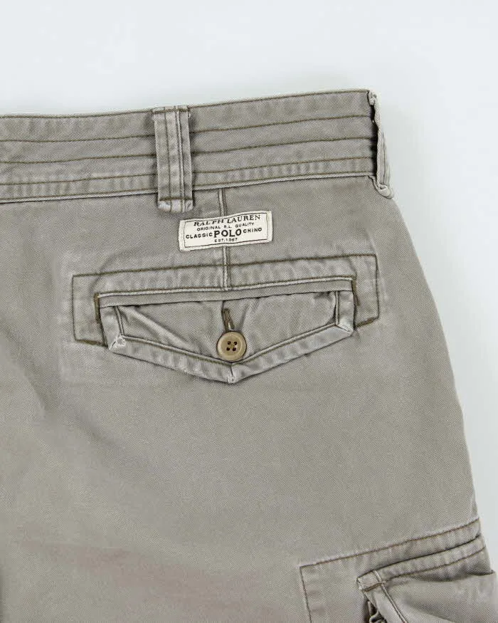 Vintage Polo Ralph Lauren Khaki Classic Chino Canvas Relaxed Fit Wide Leg Cargo Shorts - W38 sold by Rokit product image thumbnail 4