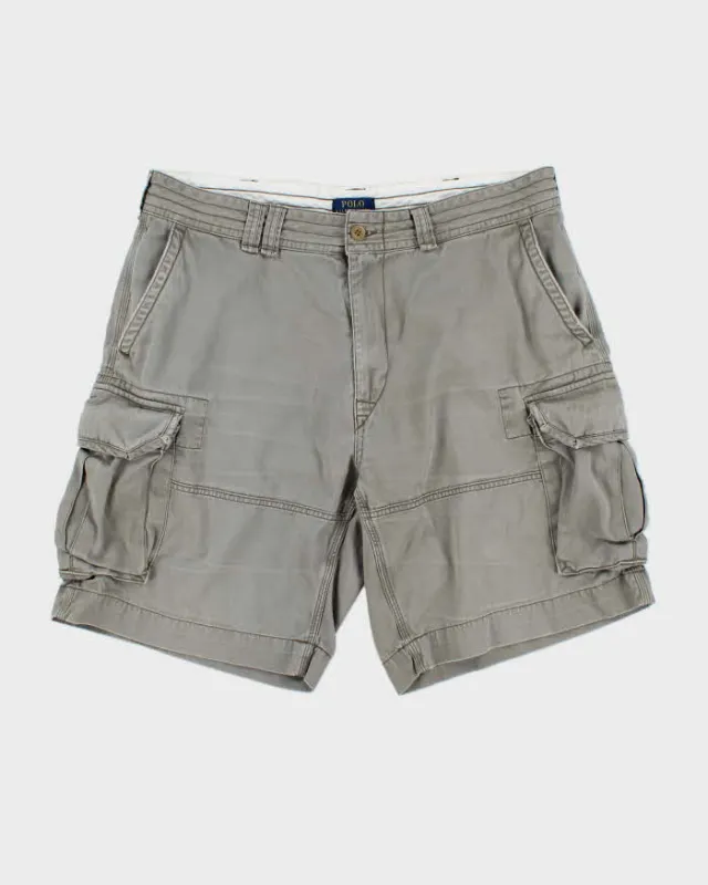 Vintage Polo Ralph Lauren Khaki Classic Chino Canvas Relaxed Fit Wide Leg Cargo Shorts - W38 made by Ralph Lauren
