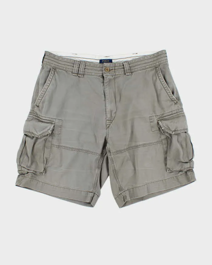 Vintage Polo Ralph Lauren Khaki Classic Chino Canvas Relaxed Fit Wide Leg Cargo Shorts - W38 sold by Rokit