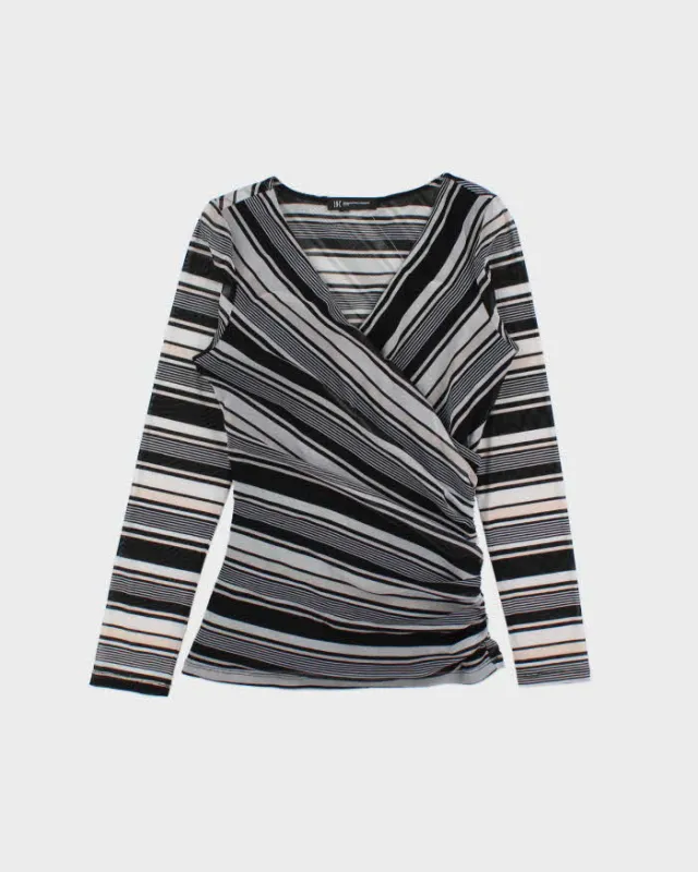 Vintage Y2k 2000s International Concepts Mesh Striped Side Synched Long Sleeve Top - S made by Rokit