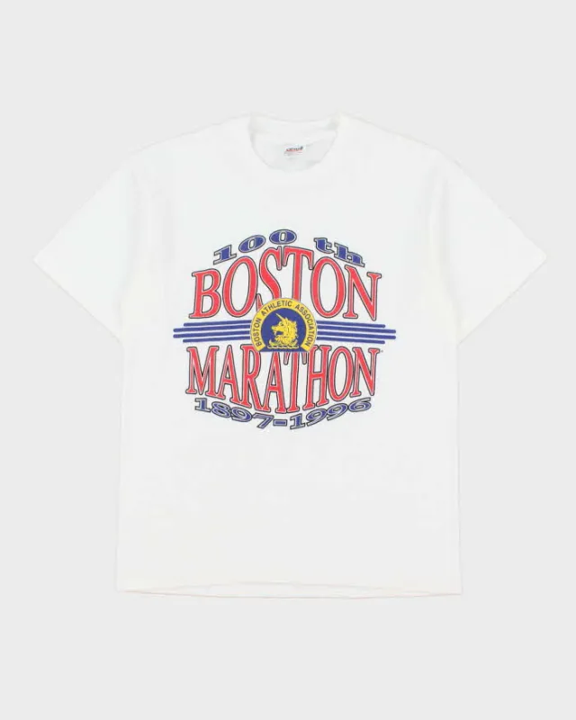 Vintage 1996 100th Boston Marathon Anvil Heavyweight Made In USA Single Stitch Crewneck T-Shirt - M made by Rokit