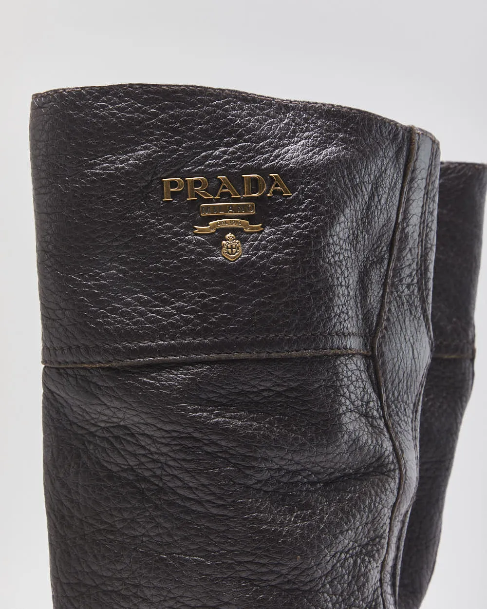 Prada Chestnut Pebble Grain Calfskin Leather Knee High Heeled Riding Boots - UK3.5 sold by Rokit product image thumbnail 5