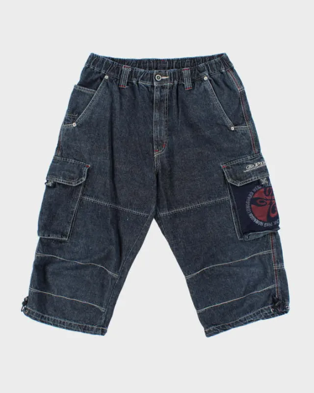 Vintage 1990s Piko Hawaiian Longboard Wear Raw Denim 3/4 Length Loose Fit Jean Shorts - L made by Rokit