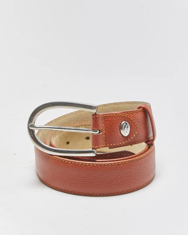 Vintage Longchamp Grained Saddle Tan Leather Oval Buckle Belt - W33-W36 made by Rokit