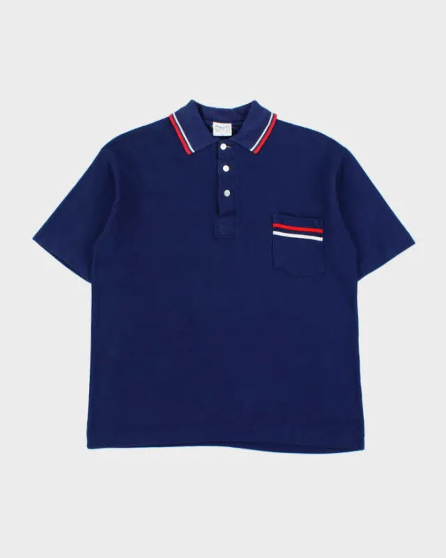 Vintage 1980s Domville Navy Single Stitch Short Sleeve Pocket Polo Shirt - L made by Rokit