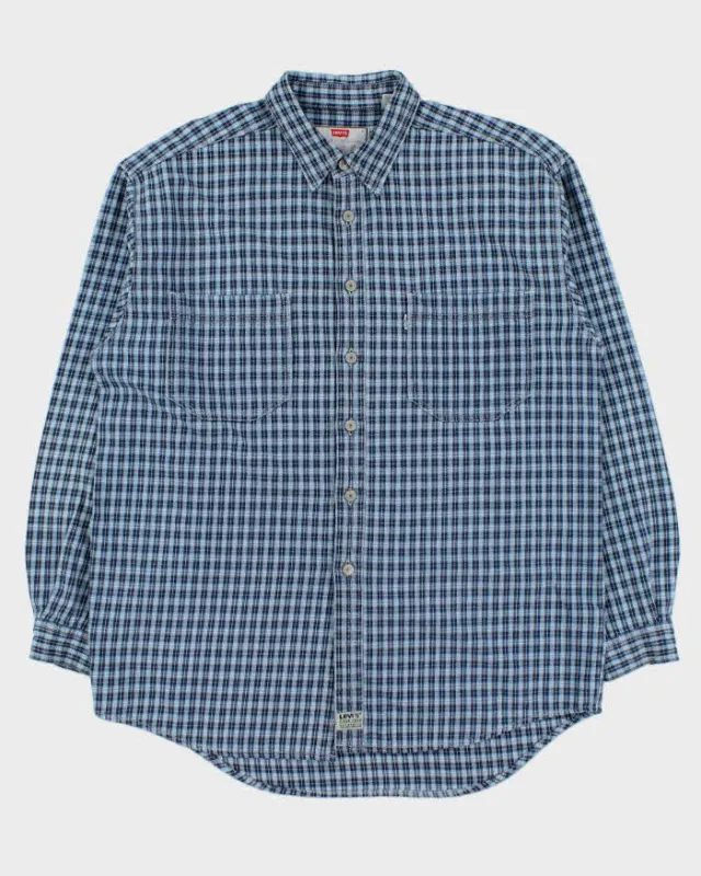 Vintage 1990s Levi's White Tab Plaid Long Sleeve Denim Shirt - L made by Levi's