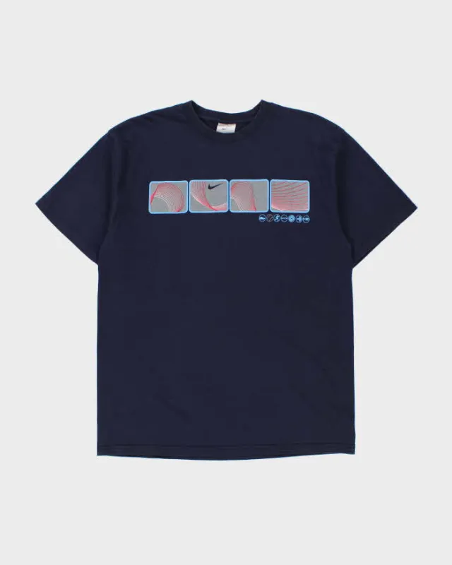 Vintage '02 Y2K Nike Navy Heavyweight Block Logo Made In Canada Crewneck T-Shirt - L made by Nike