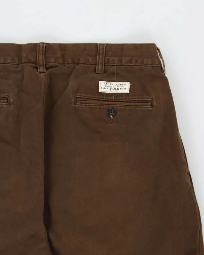 Vintage Y2K 00s Polo Ralph Lauren Brown Double Pleated Classic Chino Andrew Relaxed Straight Leg Trousers - W34 L34 sold by Rokit product image thumbnail 4