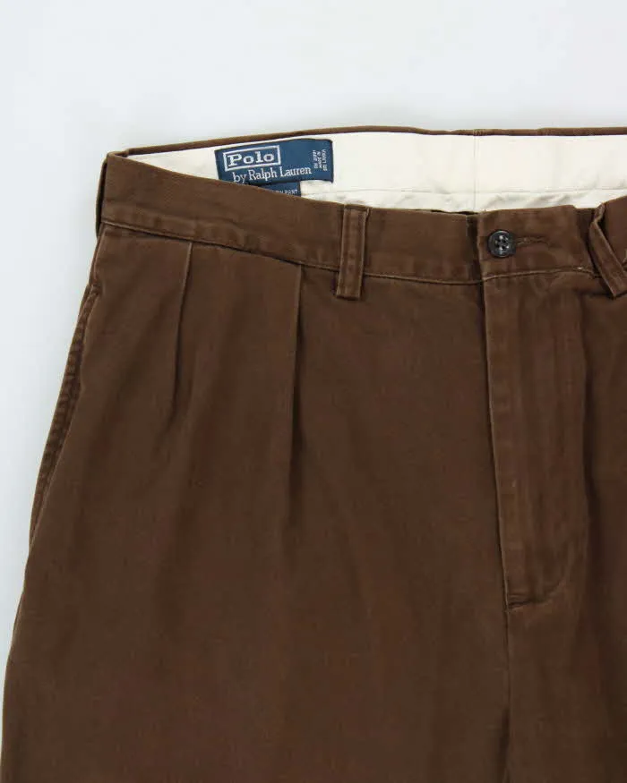 Vintage Y2K 00s Polo Ralph Lauren Brown Double Pleated Classic Chino Andrew Relaxed Straight Leg Trousers - W34 L34 sold by Rokit product image thumbnail 3