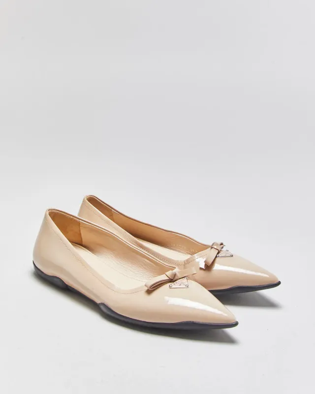 Prada Patent Leather Pointed Toe Bow Ballet Flats - UK3.5 made by Prada