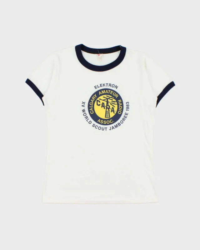 Vintage 1983 Elektron Amateur Radio Trini Tag Made In Canada Single Stitch Crewneck Ringer T-Shirt - L made by Rokit