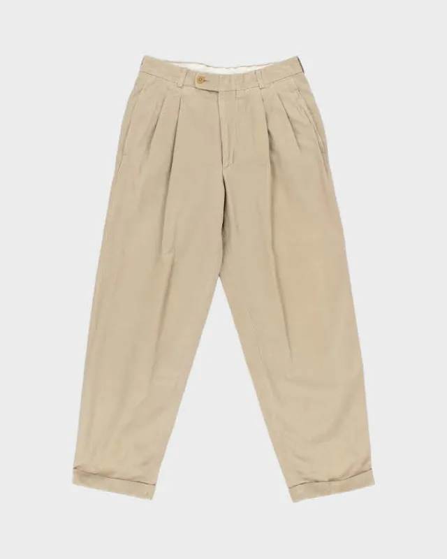 Vintage 1990s Hugo Boss Khaki Heavyweight Double Pleated Relaxed Fit Chino Trousers - W30 L30 made by Hugo Boss