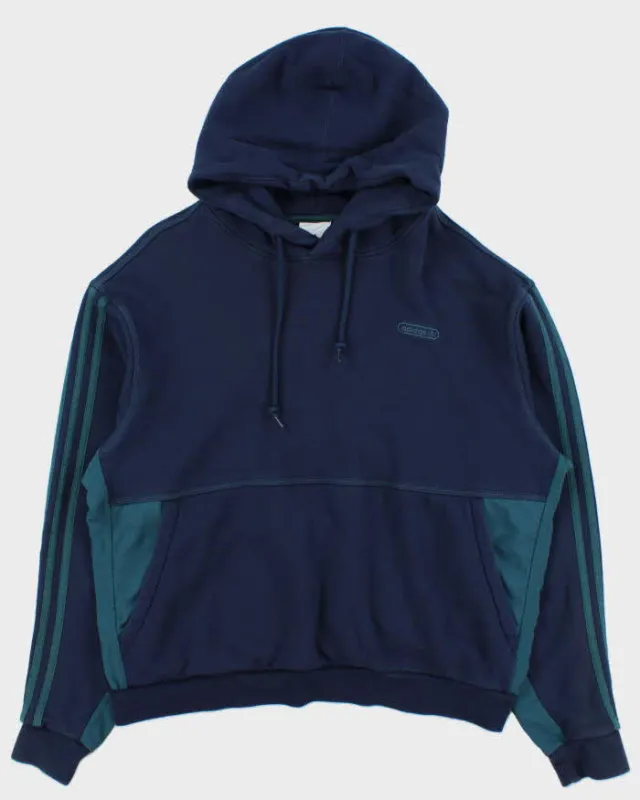 Adidas Originals Navy WW Heavyweight Embroidered 3-Stripe Canvas Panel Pullover Hoodie - XL made by Adidas