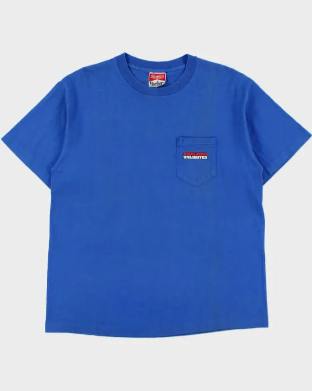 Vintage 1990s Malboro Unlimited Howling Wolf Heavyweight Made In USA Single Stitch Crewneck Pocket T-Shirt - L made by Rokit