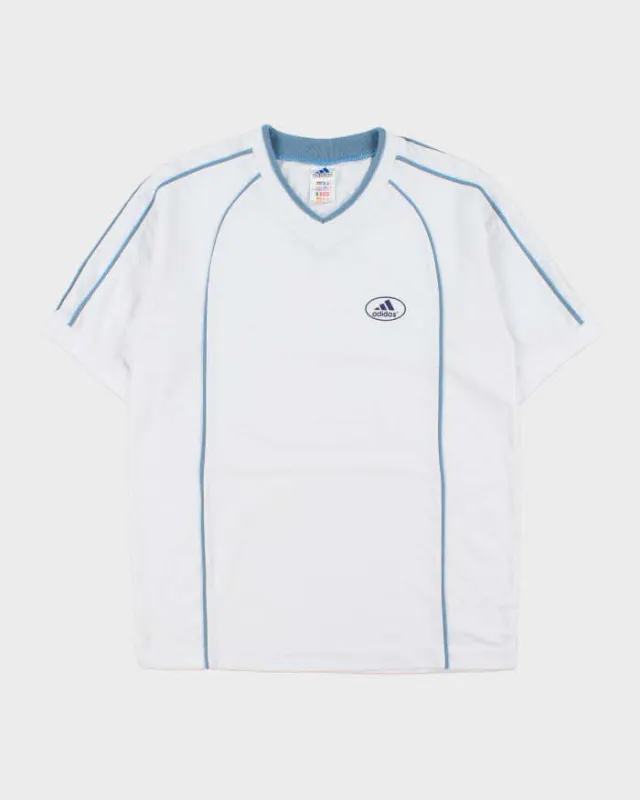 Vintage 1990s Adidas Tape Striped Heavyweight V-Neck Crewneck T-Shirt - L made by Adidas