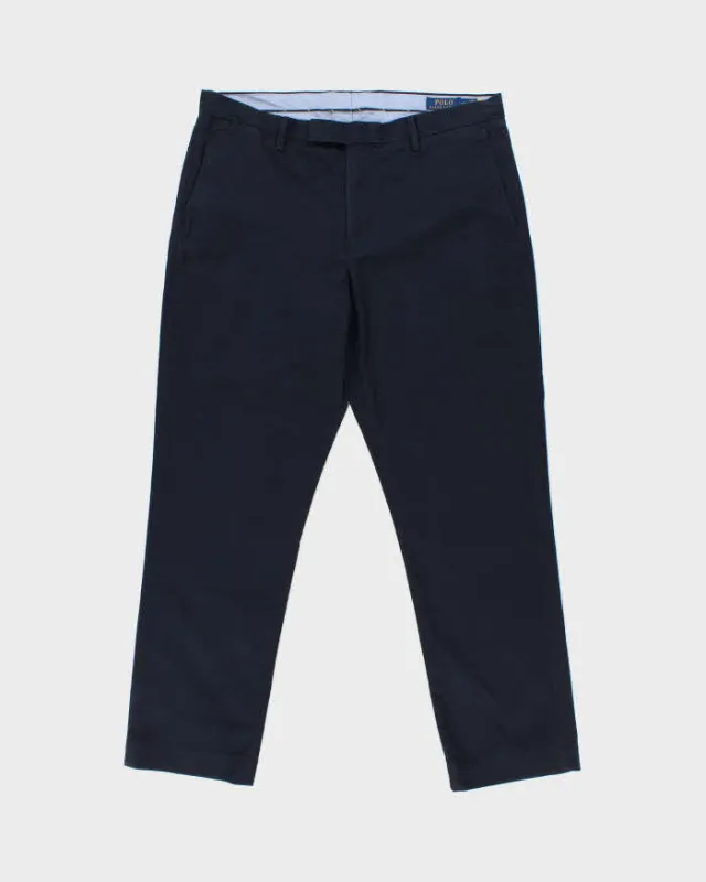 Vintage Polo Ralph Lauren Navy Stretch Straight Fit Casual Chino Trousers - W35 L30 made by Ralph Lauren