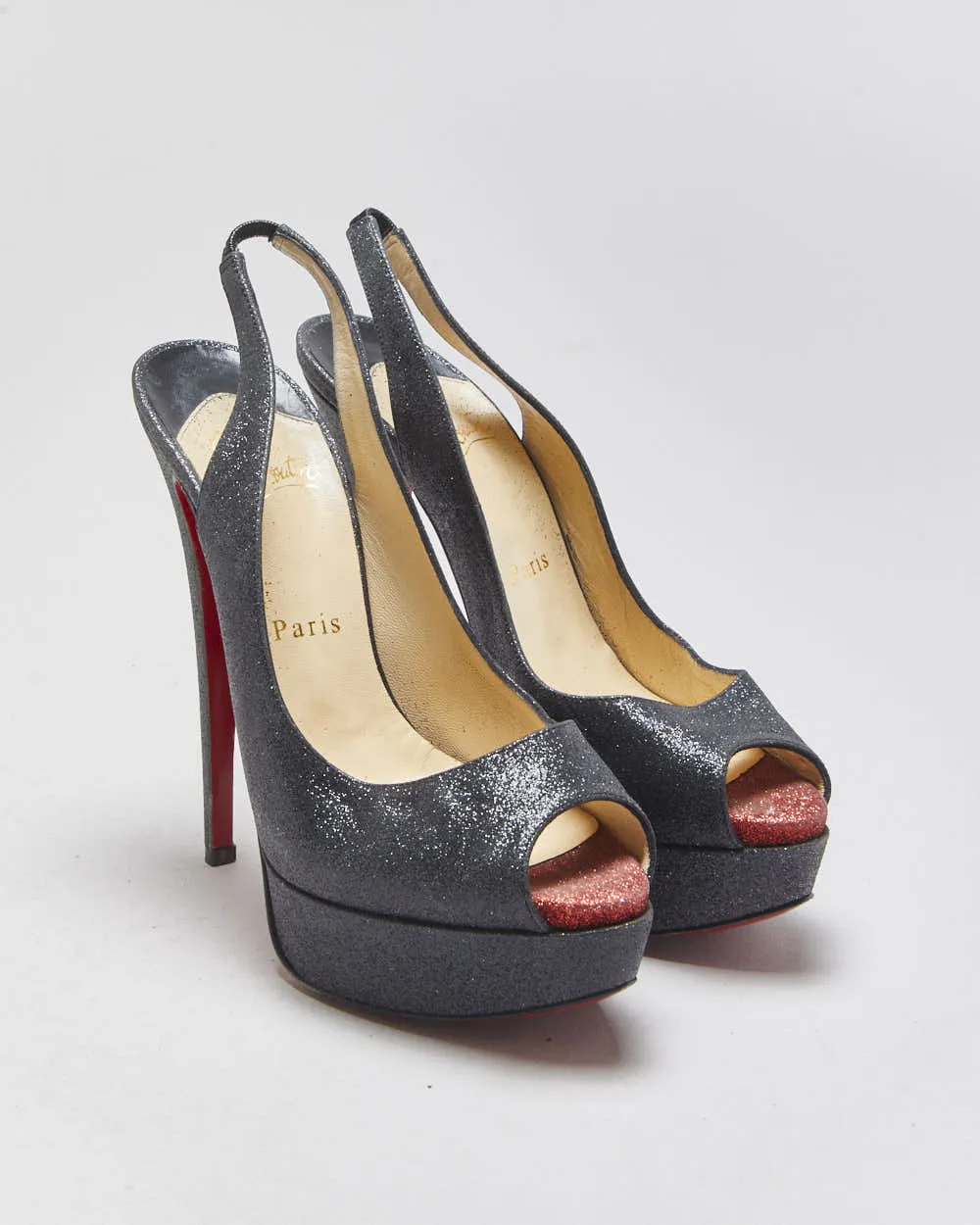 Christian Louboutin Lady Peep Slingback Glitter Platform heels - UK4 sold by Rokit