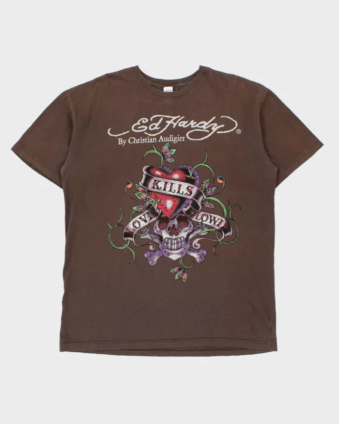 Vintage Y2K 00s Ed Hardy Christian Audigier Embellished Made In USA Crewneck T-Shirt - XL sold by Rokit
