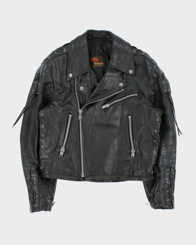 Vintage 1990s Golden Crown By Bristol Quilt Lined Leather Lace Cafe Racer Biker Jacket - M made by Rokit