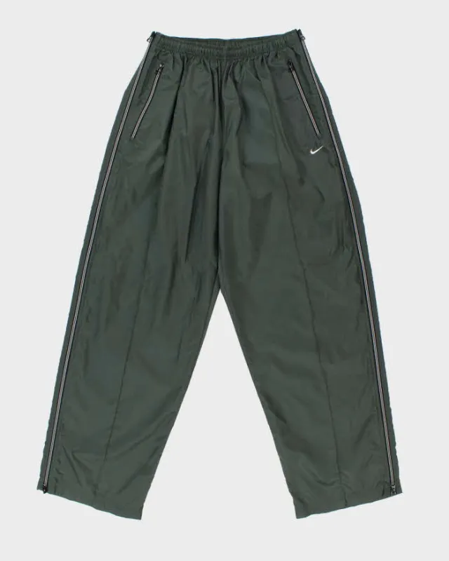 Vintage 1990s Nike Khaki Lightweight Waterproof Shell Baggy Wide Leg Zip Tracksuit Bottoms - XL made by Nike