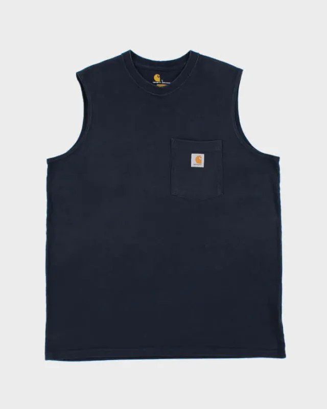 Vintage Carhartt Navy Heavyweight Sleeveless Relaxed Fit Crewneck Pocket T-Shirt - L made by Carhartt