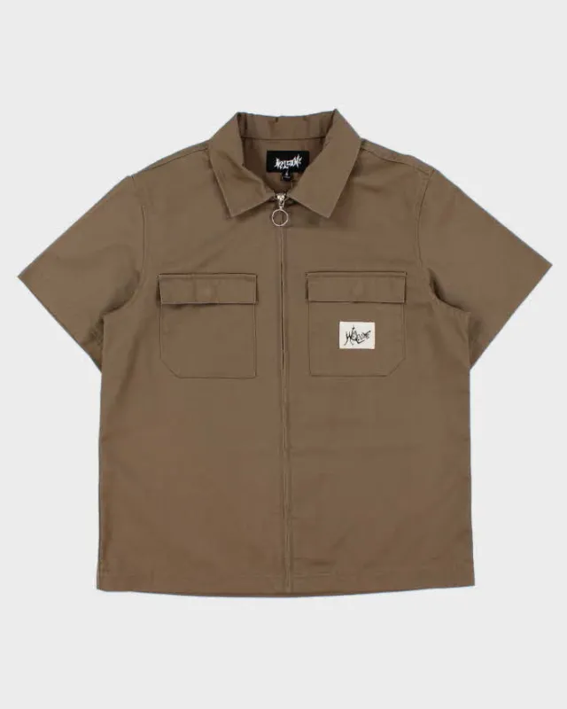 Welcome Skateboards Khaki Twill Canvas Short Sleeve Zip Shirt - S made by Rokit