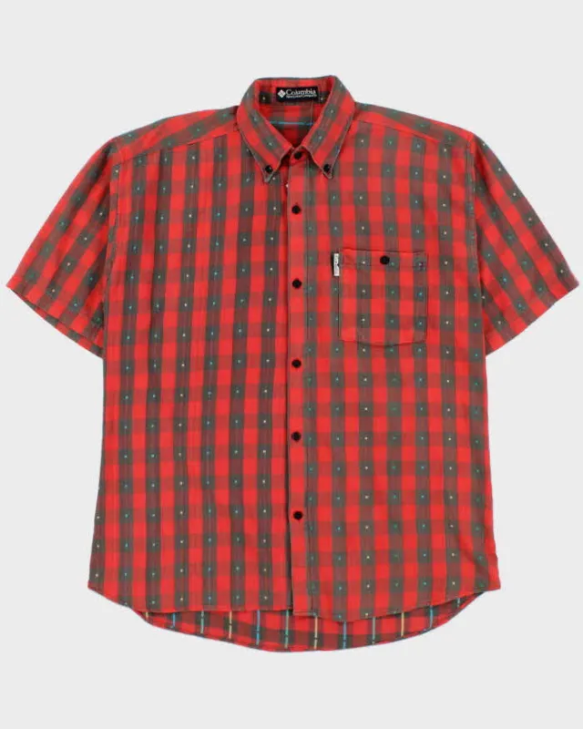 Vintage 1990s Columbia Buffalo Plaid Polkadot Soft Cotton Short Sleeve Shirt - M made by Columbia