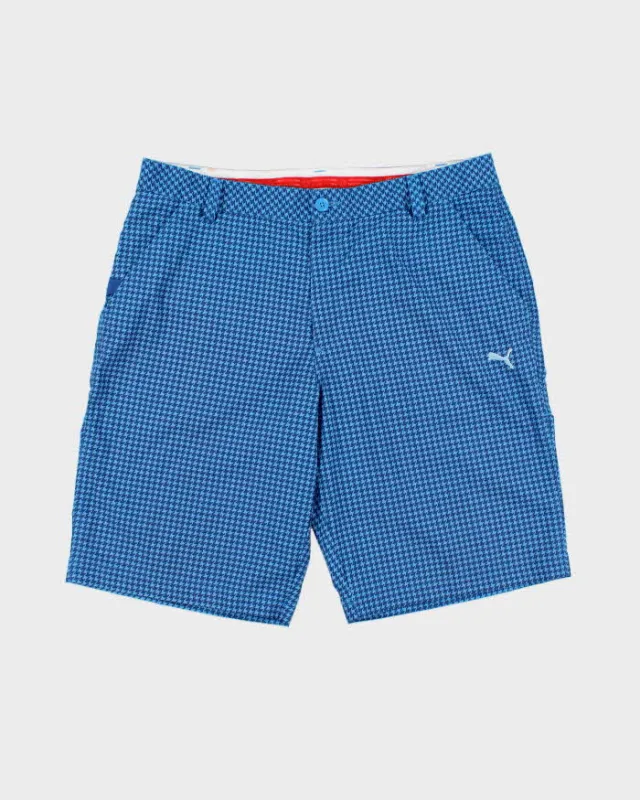 Vintage Puma Herringbone Check Embroidered Relaxed Fit Wide Leg Soft Shell Shorts - W36 made by Puma