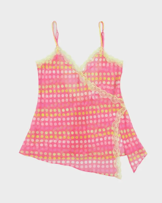 Vintage Y2k 2000s La Senza Mesh Polka Dot Lace Trim Cami Top - L made by Rokit