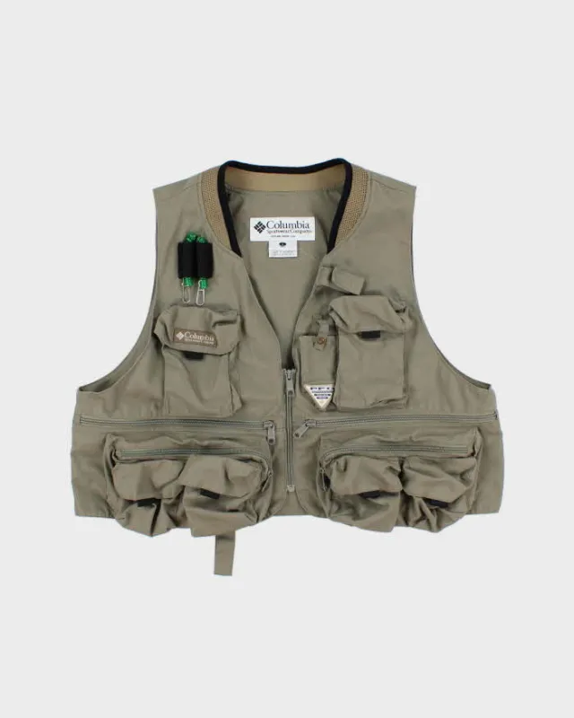 Vintage '04 Y2K Columbia PFG Khaki Canvas Multi Pocket Utility Fishing Vest - L made by Columbia