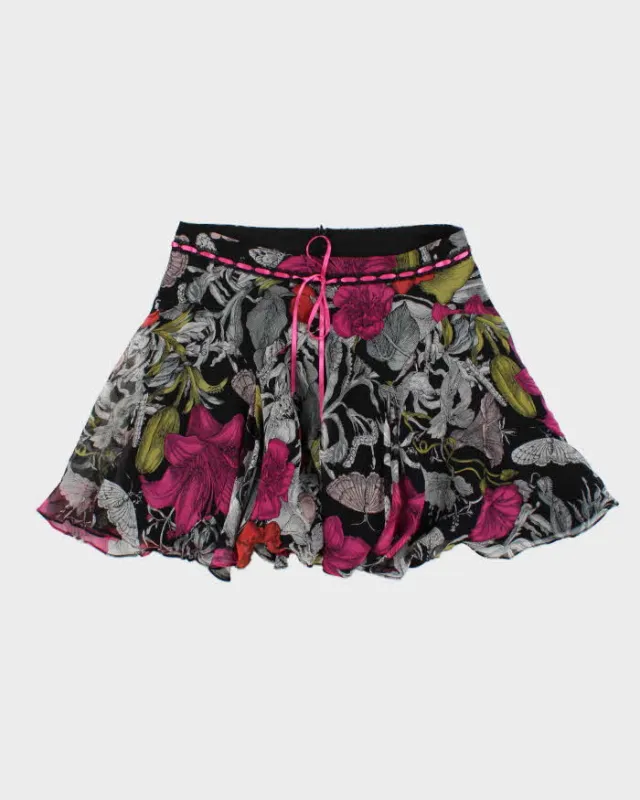 Vintage Y2k 2000s Betsy Johnson Floral Silk Pin Hem Skirt - S made by Betsey Johnson