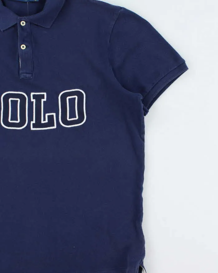 Vintage Polo Ralph Lauren Navy Embroidered Spell Out Classic Fit Short Sleeve Polo Shirt - M sold by Rokit product image thumbnail 3