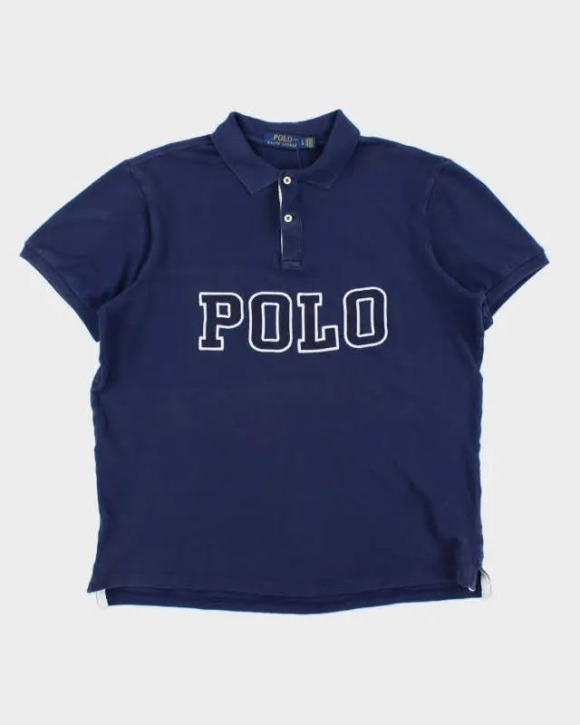 Vintage Polo Ralph Lauren Navy Embroidered Spell Out Classic Fit Short Sleeve Polo Shirt - M made by Ralph Lauren