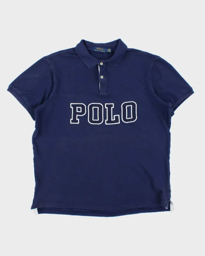 Vintage Polo Ralph Lauren Navy Embroidered Spell Out Classic Fit Short Sleeve Polo Shirt - M sold by Rokit