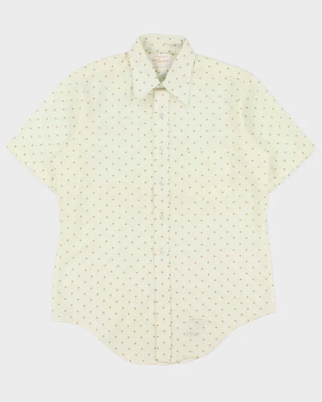 Vintage 1970s Arrow Kent Collection Cream Made In USA Polkadot Short Sleeve Shirt - L made by Arrow