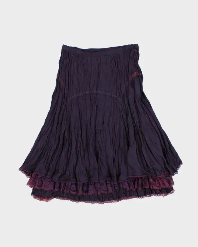 Vintage 2000s Arte Crinkle Satin Lace trim Skirt - XS made by Rokit