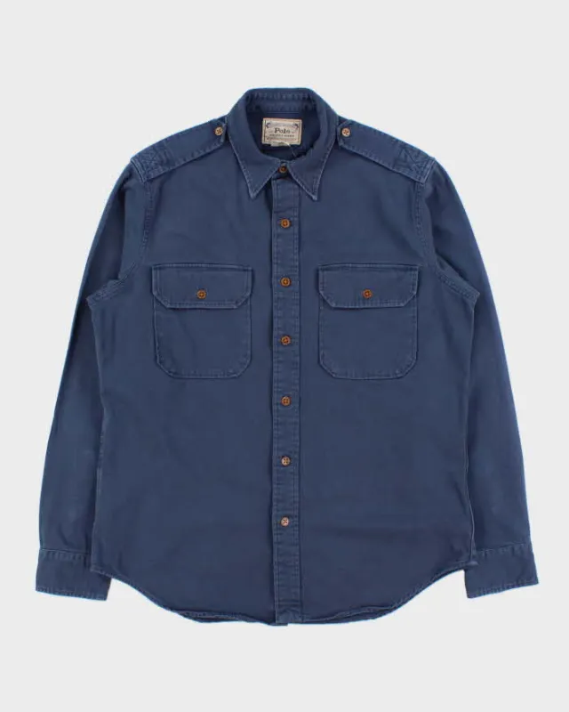 Vintage Polo Ralph Lauren Prussian Blue Denim Long Sleeve Utility Shirt - M made by Ralph Lauren