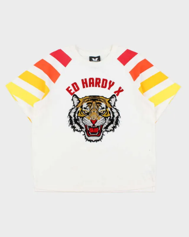 Vintage Ed Hardy X Diamante Embellished Heavyweight Tiger Crewneck T-Shirt - XL made by Ed Hardy