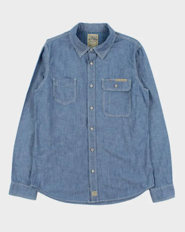 Vintage True Religion Contrast Stitch Chambray Denim Long Sleeve Utility Shirt - L made by True Religion