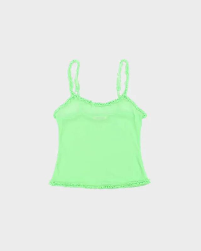 Vintage Y2k 2000s La vie En Rose Mesh Neon Ruffle Detail Cami Top - M made by Rokit