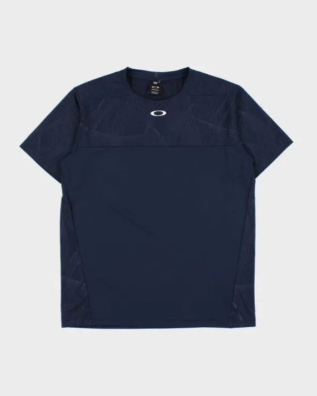 Vintage Oakley Navy Patterned O Logo Performance Fit Crewneck Active T-Shirt - M made by Oakley
