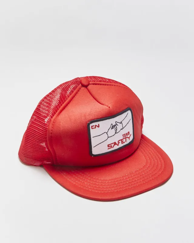 Vintage 1980s CN Safety Patch Flat Brim Trucker Hat - OS made by Rokit