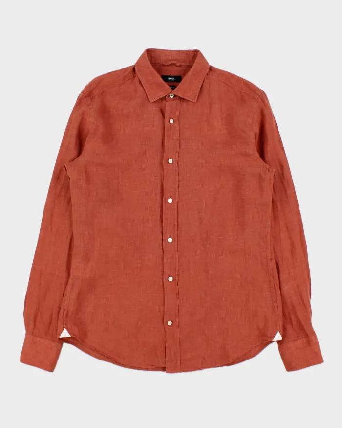 Vintage Hugo Boss Terracotta Linen Slim Fit Long Sleeve Shirt - M sold by Rokit